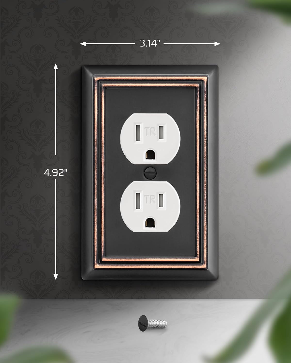 DEWENWILS 4 Pack Duplex Wall Plate, Metal Aged Bronze Wall Outlet Covers | 3.14"W x 4.92"H, Metal Face for Living Room, Bedroom, Kitchen, Fits GFCI, Dimmer, Toggle Switch