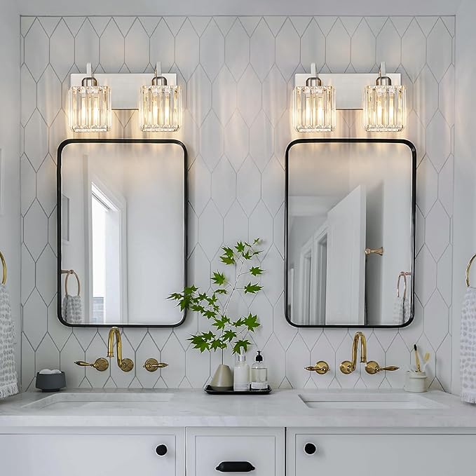 FDPBY Modern Bathroom Vanity Light 2-Lights Brushed Nickel Vanity Light Crystal - Image 8