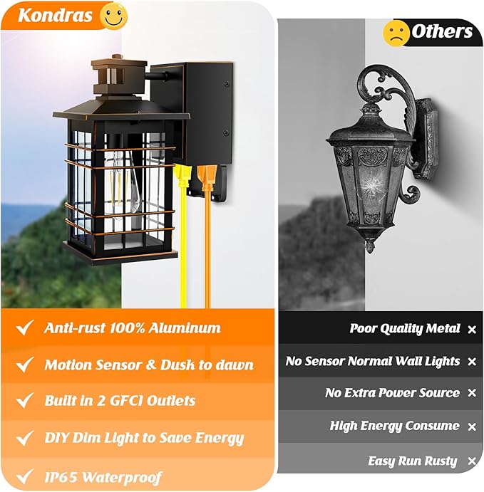 Porch Lights with GFCI Outlet, 3 Modes Oil-Rubbed Bronze Exterior Light - Image 2