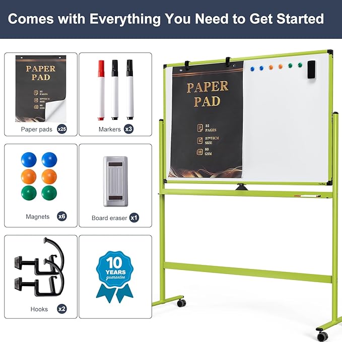 Rolling Whiteboard, 48x32 Inches Mobile Whiteboard on Wheels, Magnetic Dry - Image 6