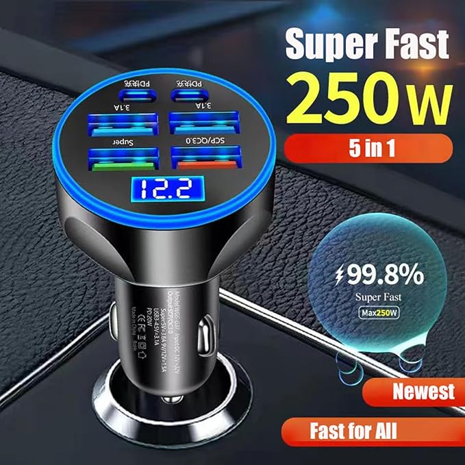 Super Fast Charge USB C Car Phone Charger Adapter 6 in 1 - Image 3