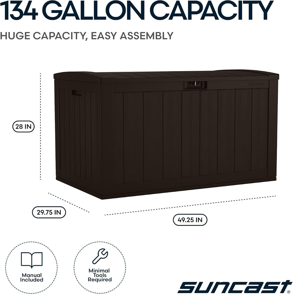 suncast 134-gal. resin extra-large outdoor patio deck box, close-up detail