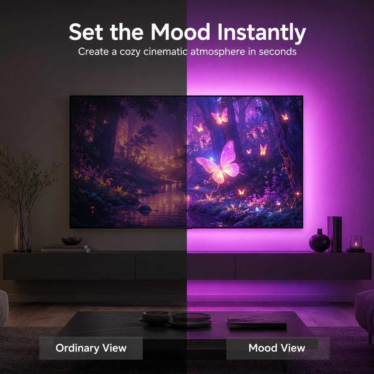 MORIACC 18ft TV LED Backlight for 45-75 Inch TVs, RGB LED Lights for TV with Music Sync, Bluetooth APP & Remote Control, USB Powered Ambient Lighting for Gaming, Movies, Bedroom & Home Theater