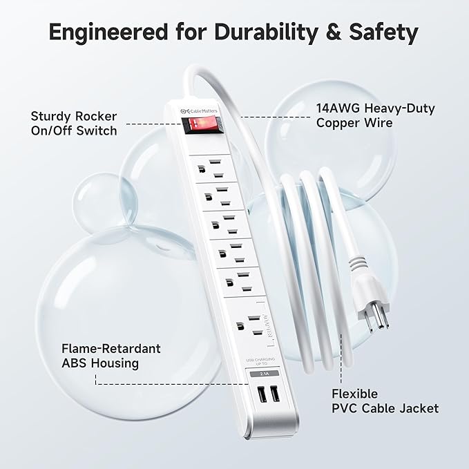 Cable Matters 2-Pack 6-Outlet Surge Protector Power Strip - 12ft - Image 5