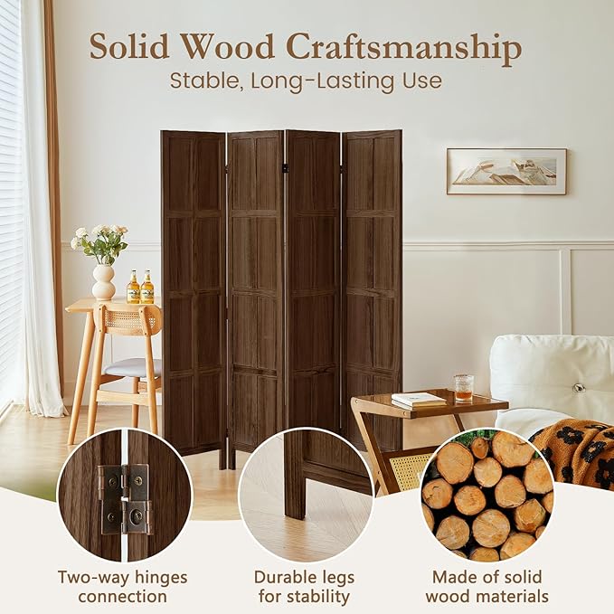 ALeesing 4 Panel Room Divider, 5.6Ft Wood Room Dividers and Folding Privacy - Image 3