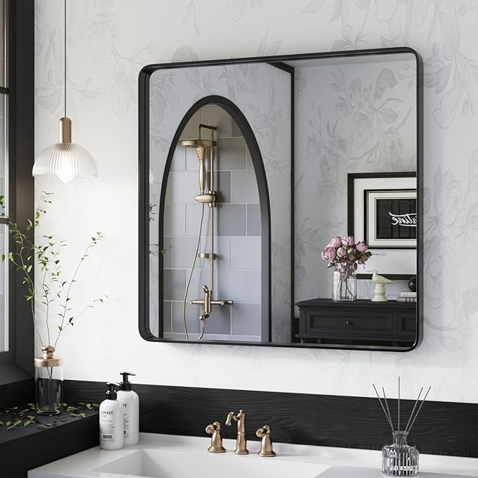 ISKM 32"x 32" Black Framed Bathroom Mirror by ISKM-IStillKeepMovin