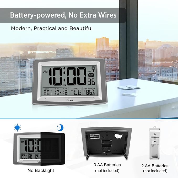 WallarGe Atomic Clock with Outdoor and Indoor Temperature - Image 6