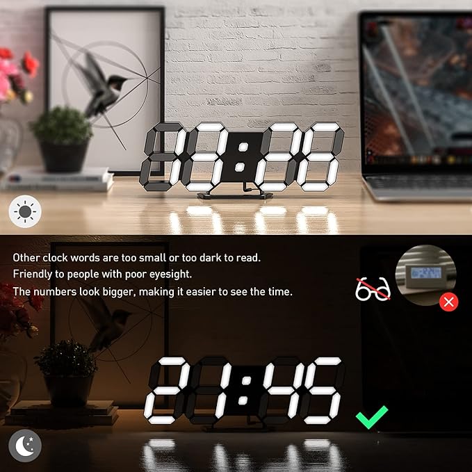 EDUP HOME 3D LED Clock Desk Alarm Clock Wall Clock - Image 2