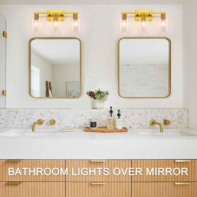 SOPEAS Gold 3-Light Bathroom Vanity Light, Modern Brushed Gold Vanity Lights - Image 8