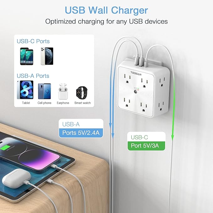 Surge Protector 8 Outlet Extender, TESSAN Multi Outlet Splitter - Image 4