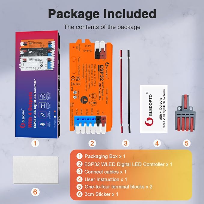 ESP32 WLED LED Strip Light Controller 4 Channel Output 15A Fuse Link Level - Image 8