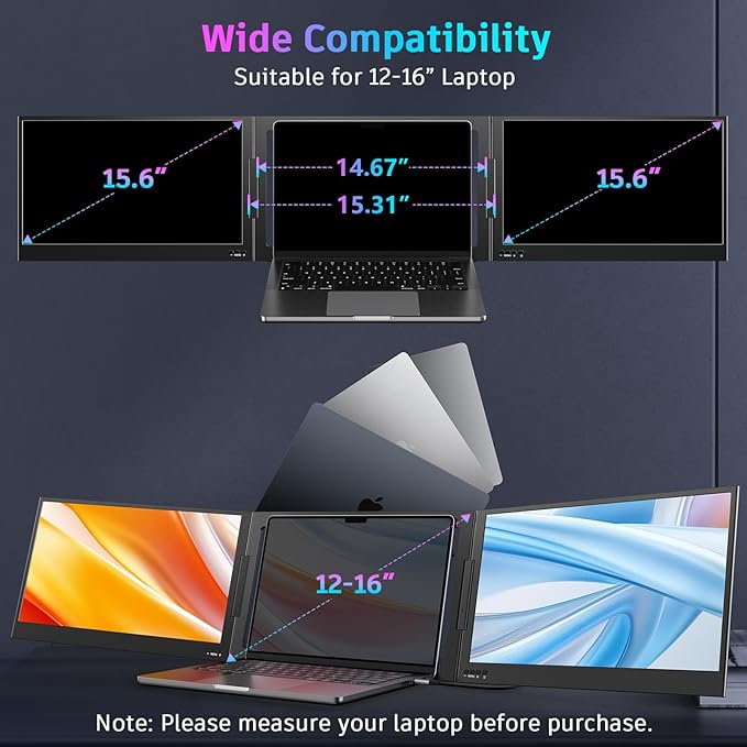 QQH Laptop Screen Extender, 15.6” Triple Portable Monitor - Image 8