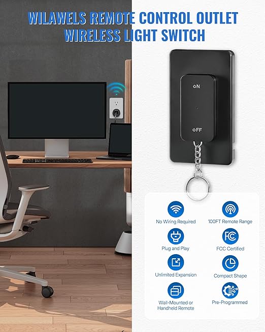 Black Remote Control Outlet, WILAWELS Wireless Light Switch - Image 8