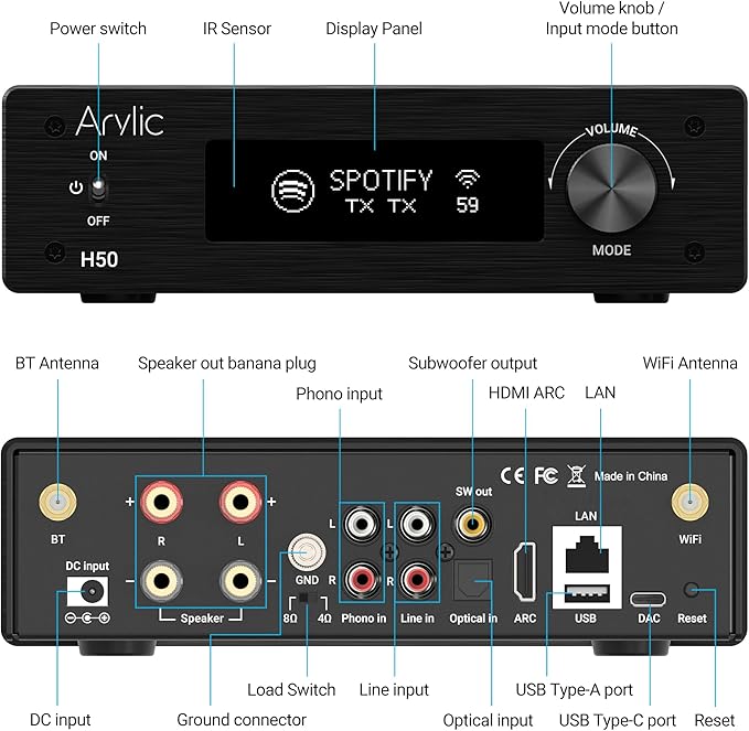 Arylic H50 Hi-Fi 50W*2 WiFi Audio Amplifier - Image 3