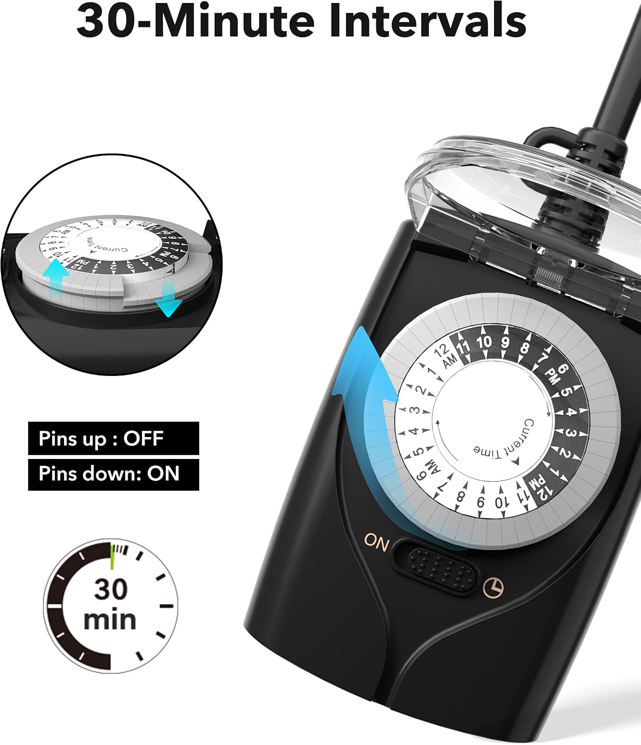 HBN Outdoor Timer Outlet Waterproof, 24 Hour Mechanical Light Timers for Electrical Outlets Outdoor Weatherproof, 2 Grounded Outlets for Christmas Lights, Holiday Decorations, 15A 1/2HP
