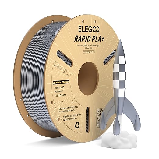 ELEGOO Rapid PLA Plus Filament 1.75mm Silver 1KG, PLA+ 3D Printer Filament by ELEGOO