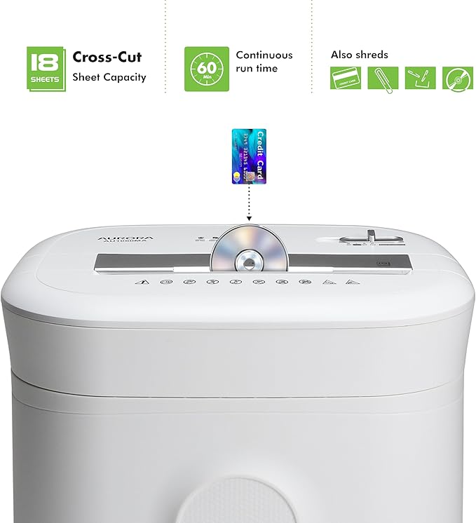Aurora AU1802XA Anti-Jam 18-Sheet Crosscut Paper and CD/Credit Card Shredder/ - Image 2