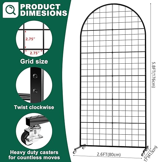 Asee'm Grid Wall Panels Display Stand 2.6' x 5.8' FT Black Movable Wire Grid - Image 2