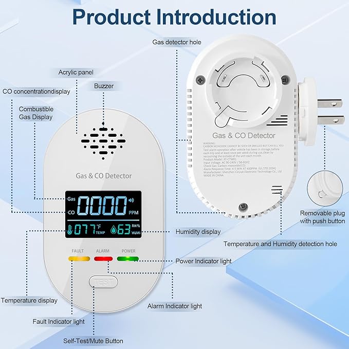 4-in-1 Natural Gas Leak Detector & Carbon Monoxide Detectors, Plug in CO and - Image 2