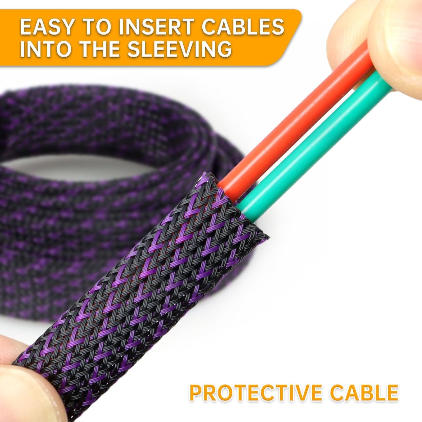 Braided Cable Sleeve, 33ft Expandable Wire Loom for Automotive Wiring Harness & PC Case, Pet-Proof Chew Resistant Cord Protector, Flexible Cable Management (Purple Black, 16mm (5/8"))