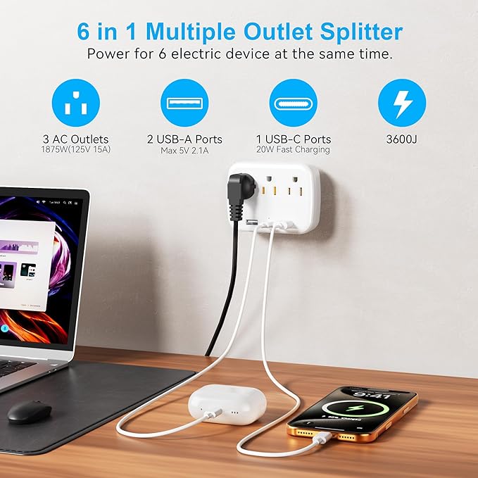 Penemay Multi Plug Wall Outlet Splitter - Image 3