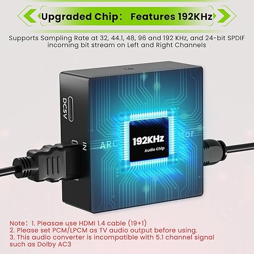 192KHz ARC Audio Extractor, HDMI ARC to Toslink/Optical+3.5mm AUX Output - Image 4