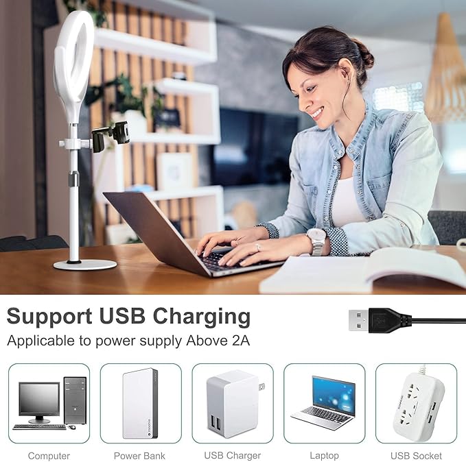 8 inch Desk Ring Light with Stand, Adjustable Computer Circle Light - Image 7