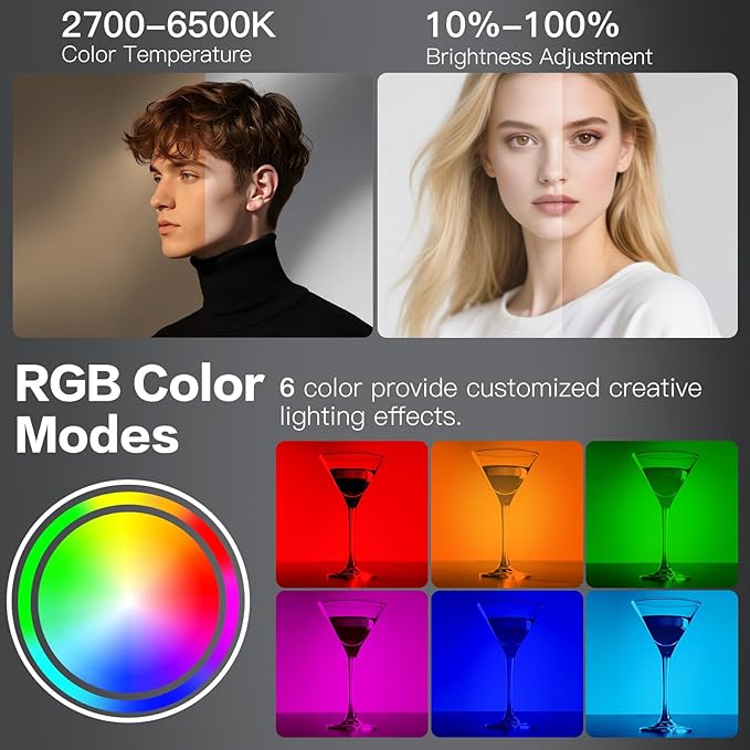 Zealsound RGB Selfie Light, 138 LEDs, 360° Full Color Video Light, 2700–6500K - Image 2