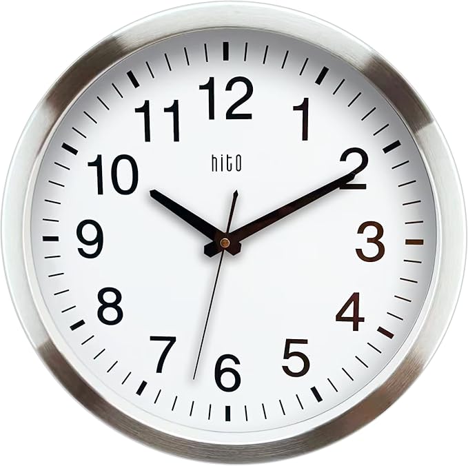 HITO 14" Silent Wall Clock Battery Operated Non Ticking Sweep Movement Glass by hito