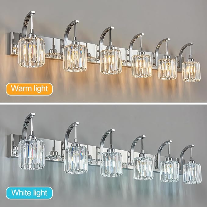 FDPBY 6-Light Crystal Vanity Light, Chrome Modern Wall Sconce - Image 3