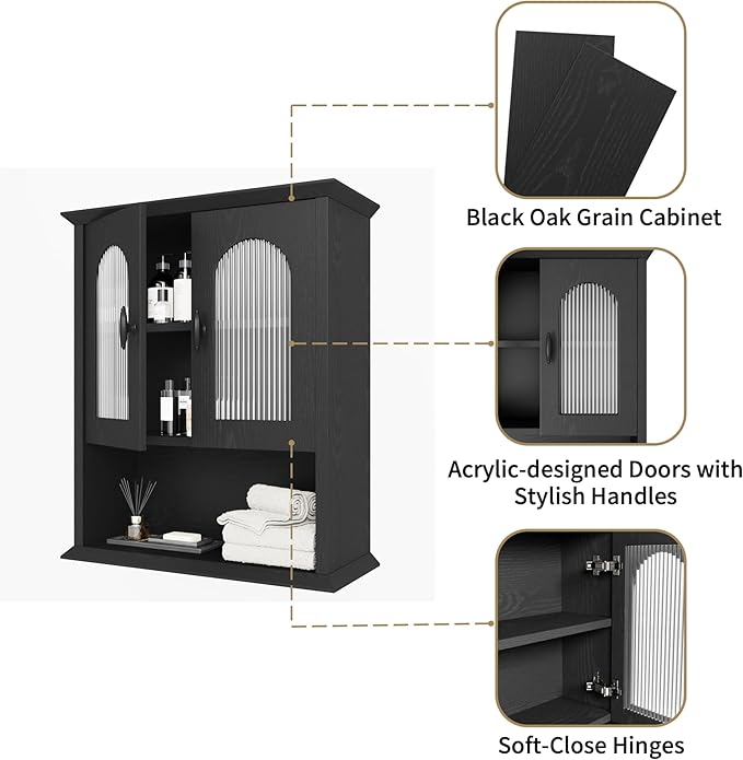 CJL Bathroom Wall Cabinet with Fluted Door, 18.9'' x 23.6'' Medicine Cabinet - Image 6