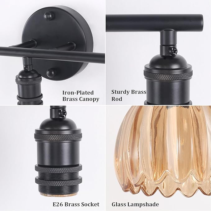 Shenmoyl Bathroom Light Fixtures, 3-Light Black Vanity Wall Light Over Mirror - Image 7