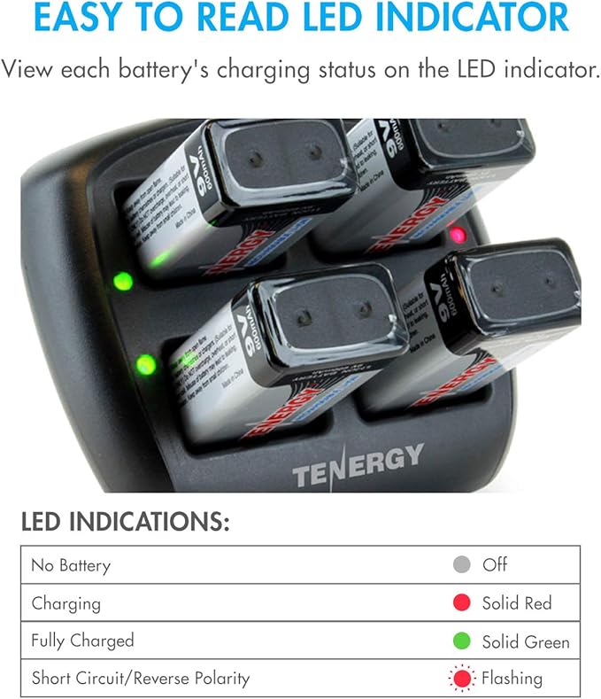 Tenergy TN294 4-Bay 9V Li-ion Battery Charger + 4pcs 9V 600mAh Li-ion - Image 6