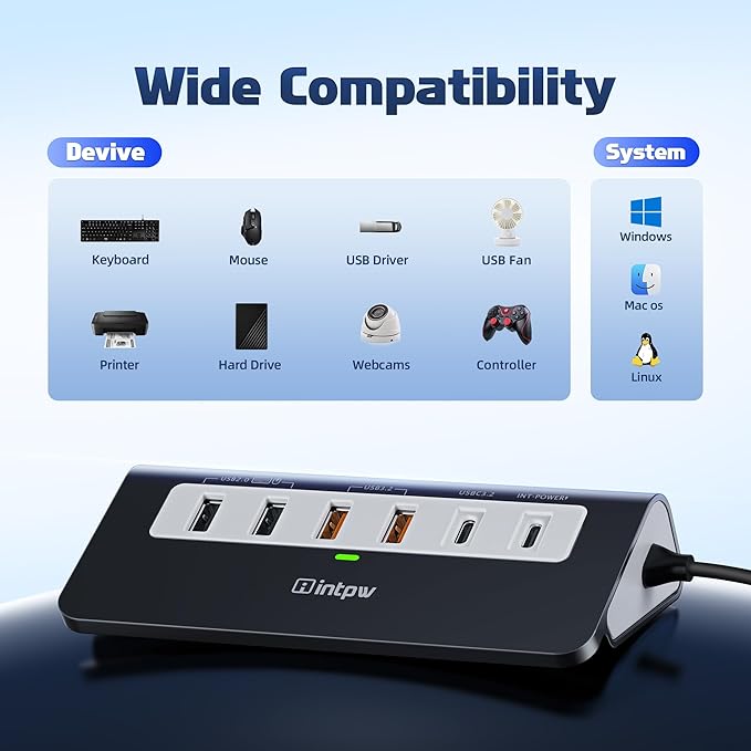 intpw P9 PRO USB C Hub 10Gbps, 9-in-1 USB C Docking Station 3.28FT - Image 9