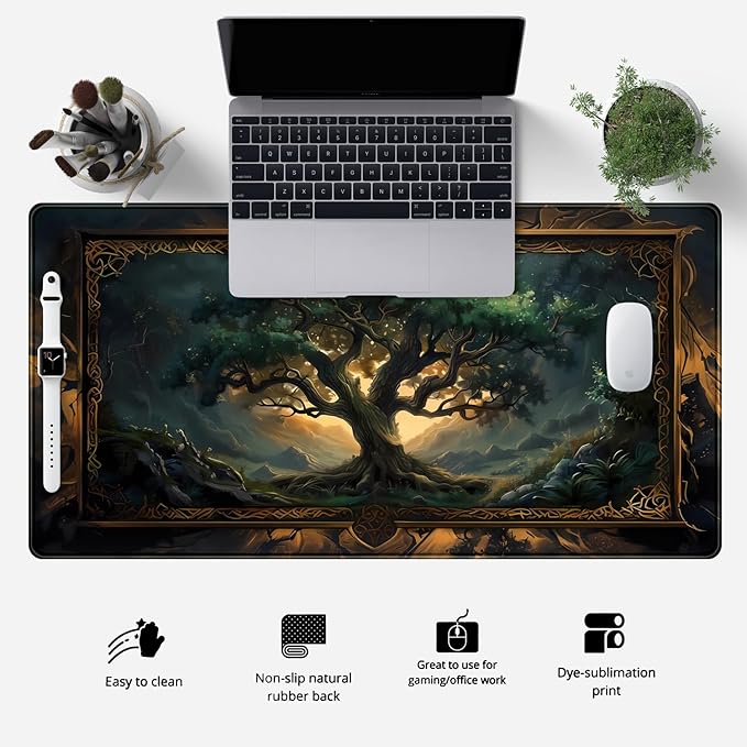 Mystical Green Tree Large Gaming Mouse Pad Forest Tree of Life Deskpad Mat XXL - Image 2