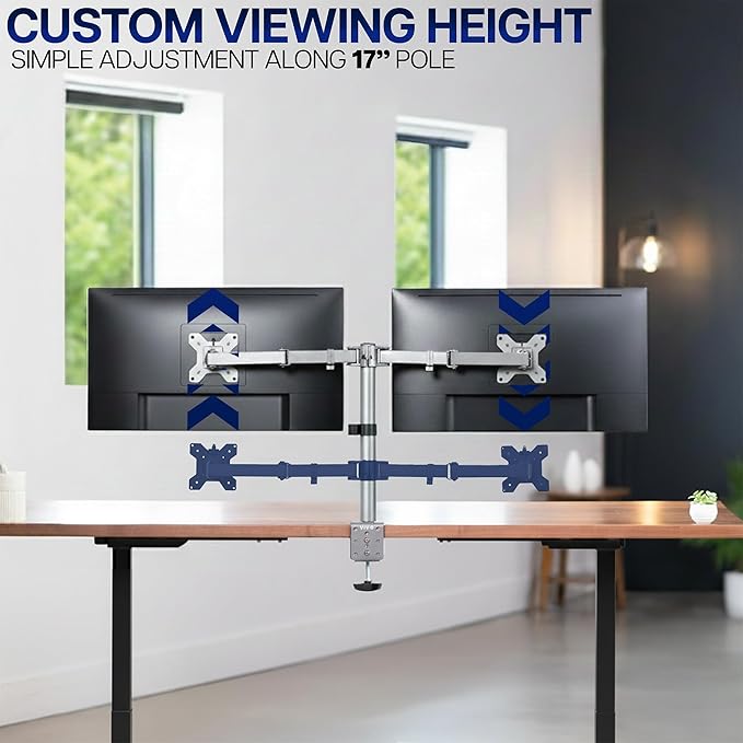 VIVO Dual Monitor Desk Mount, Heavy Duty Fully Adjustable Steel Stand, Holds 2 - Image 5