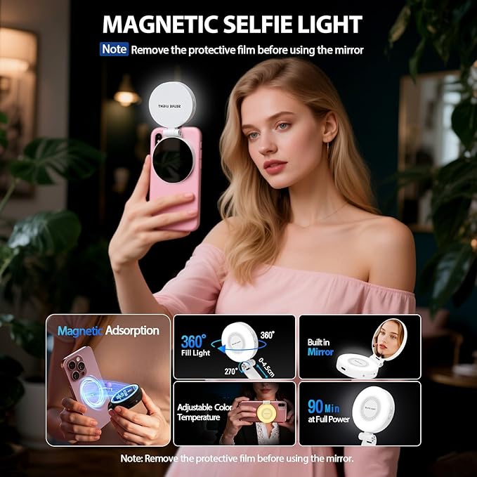CMUBH Magnetic Selfie Light for MagSafe iPhone: 3 Light Modes, Rechargeable - Image 3