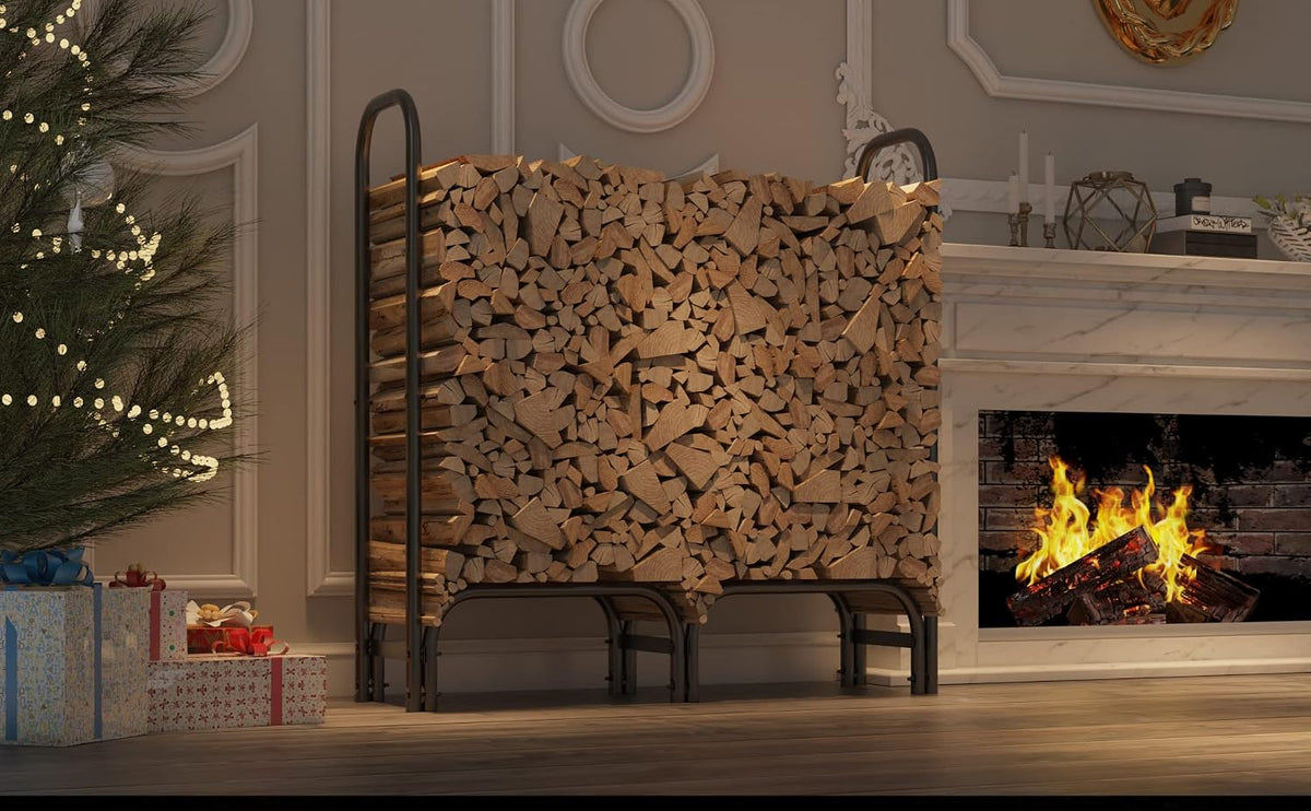 4ft firewood rack heavy duty indoor outdoor firewood on a desk or shelf