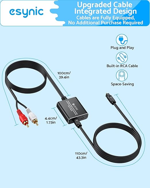 eSynic RCA to Optical Audio Converter-7ft Cable Long-Only from RCA to SPDIF - Image 4