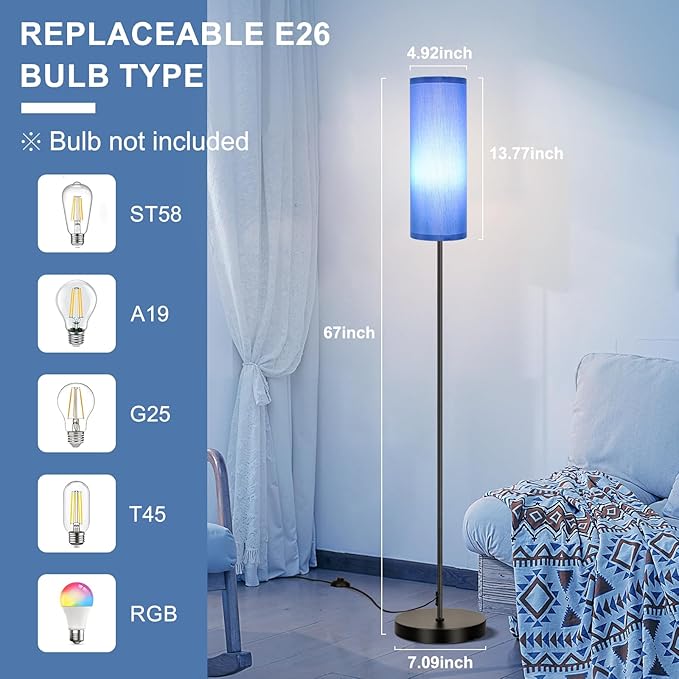FRIDEKO HOME Floor Lamp with Blue Shade, Simple Design with Foot Pedal Switch - Image 5
