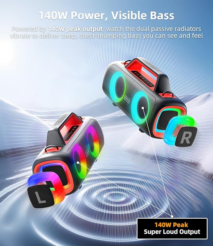 Portable Bluetooth Speaker Wireless, 140W Peak Loud Sound - Image 3