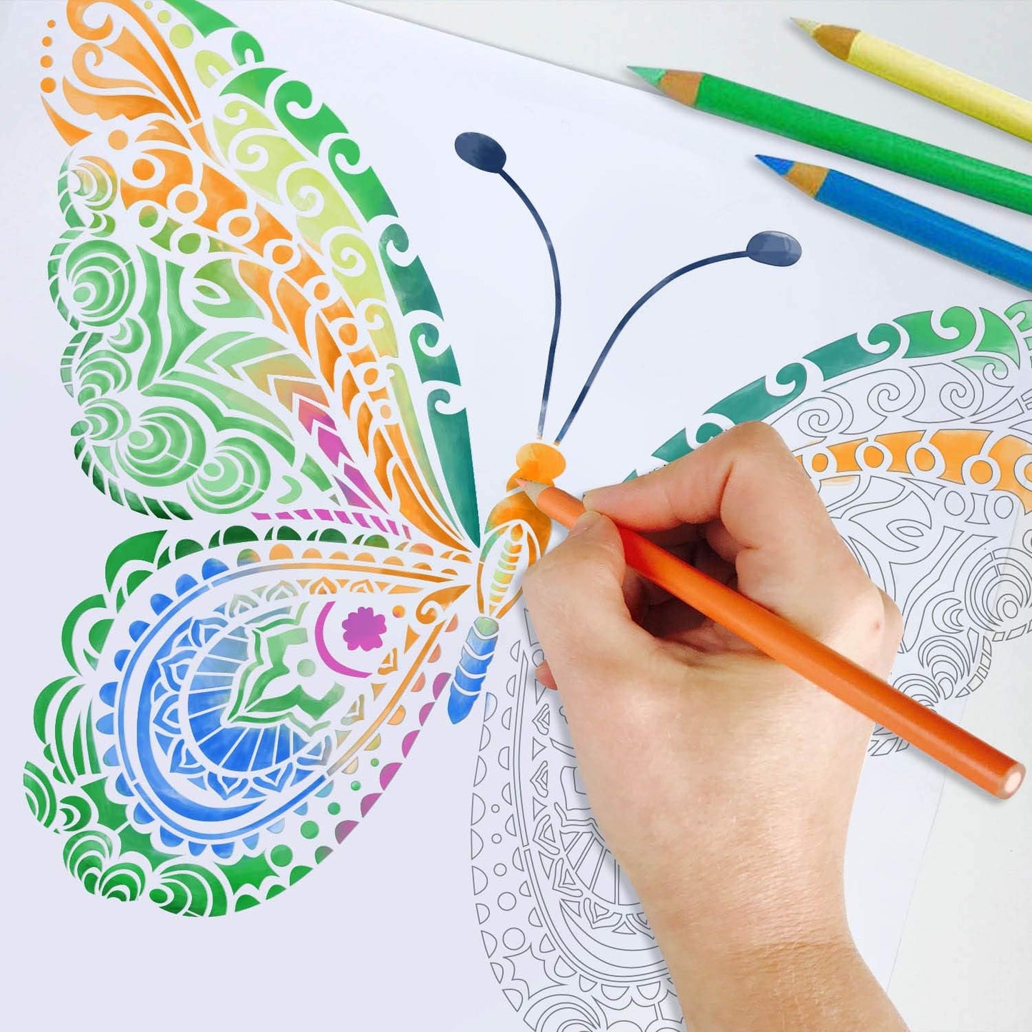 GSS Designs Butterfly Wall Decor Stencil - Mandala Butterfly Stencil (12x16 Inch) Painting on Floor Wall Fabric Furniture Wood Stencils -Reusable Template for Wall Decals Transfer(SL-024)