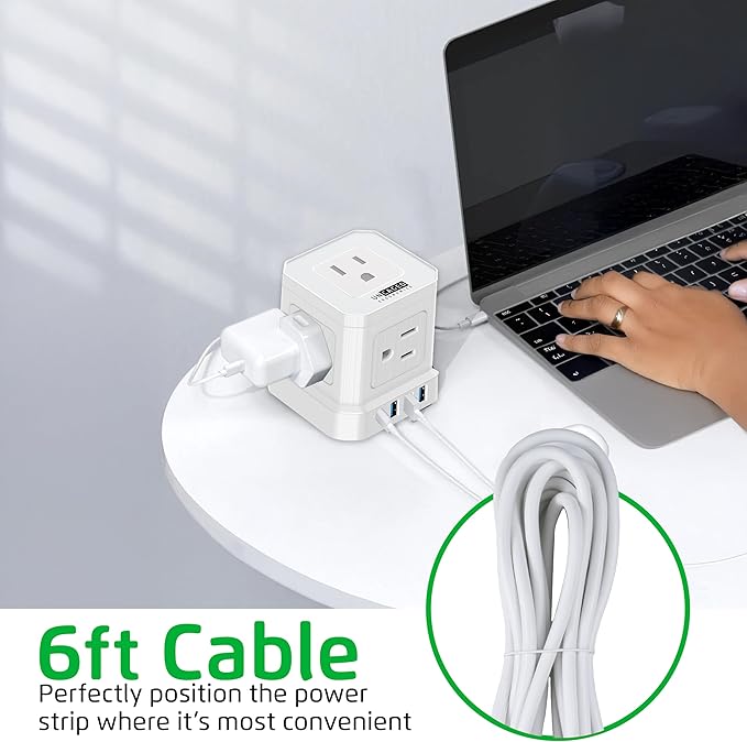 Cube Power Strips with Surge Protection, 6ft Extension Cord with Multiple - Image 7