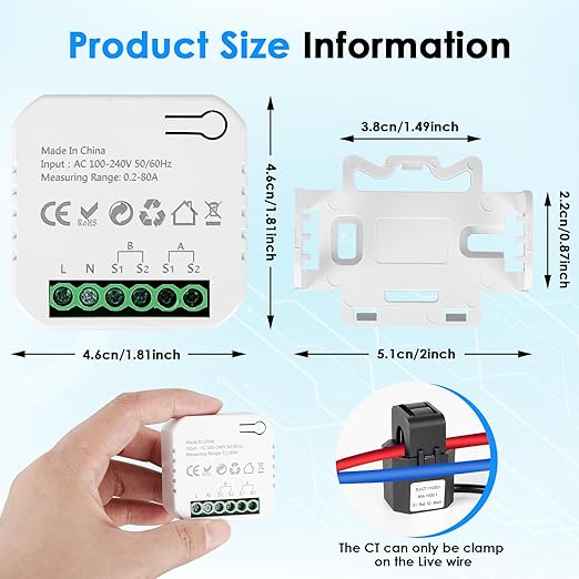 Smart Home Energy Monitor 2×80A, Dual-Channel Real-Time Electricity Usage - Image 6