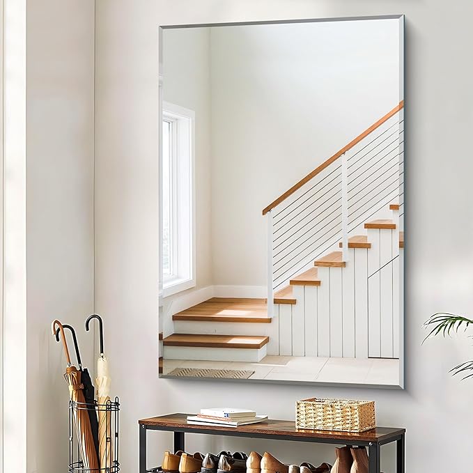 CILIBER 60x40 Large Beveled Mirror, Frameless Beveled Bathroom Mirrors - Image 9