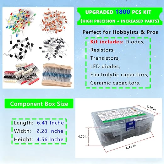 Nodehawk Electronic Component Kit -Total 1800 Pcs, LED Diodes, Capacitors - Image 2
