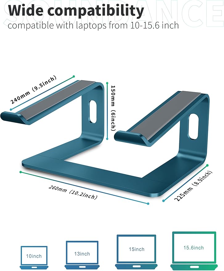SOUNDANCE Laptop Stand, Aluminum Computer Riser, Ergonomic Laptops Elevator - Image 2