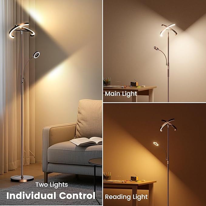 SIBRILLE 2-in-1 Brown LED Floor Lamp - Image 4