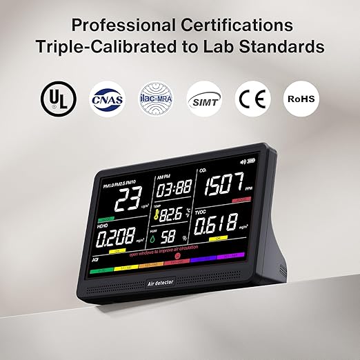 bonoch 16 in 1 Air Quality Monitor Indoor 7" Display 9 AQI+7 AQI Alerts - Image 6