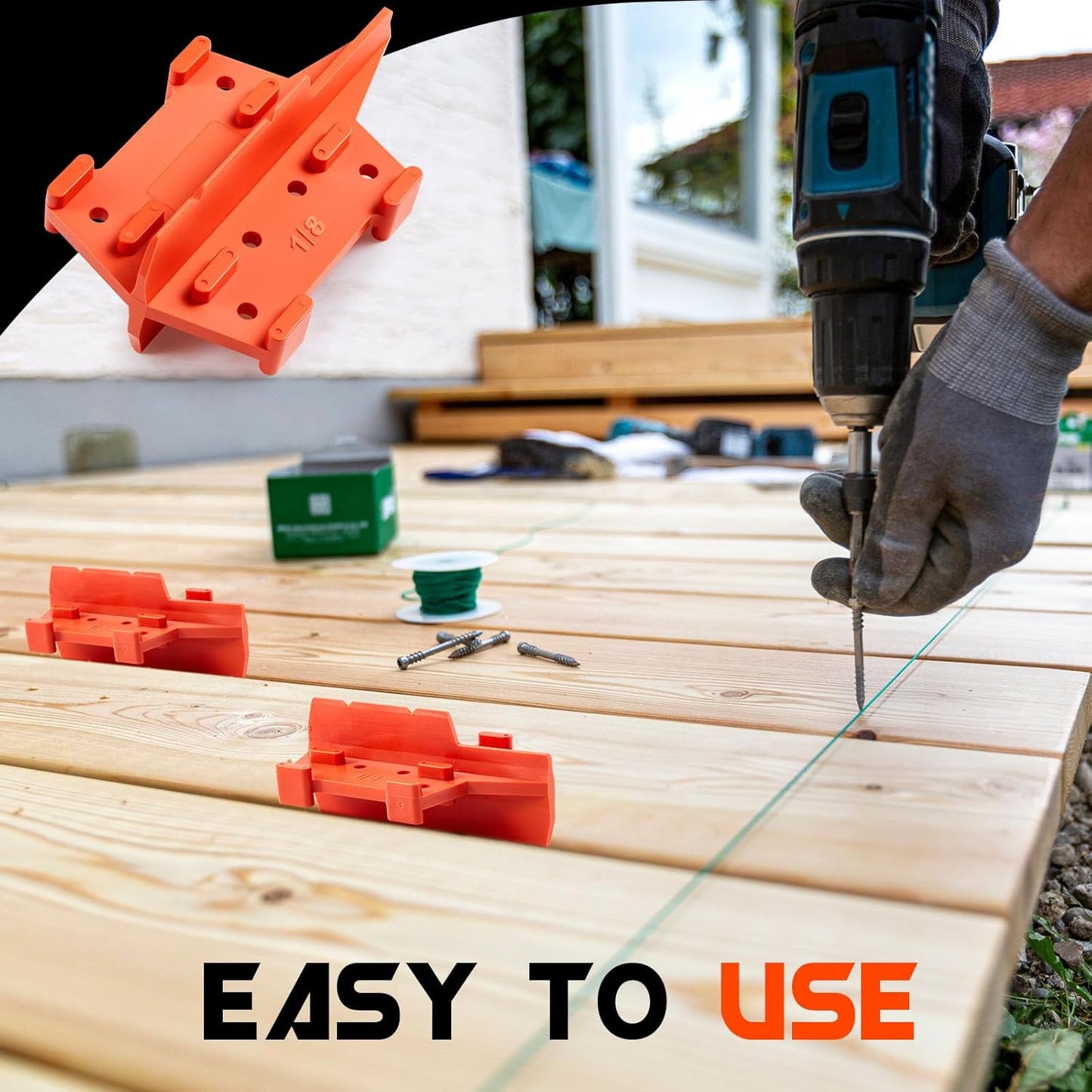 CroBlissful 4 Pcs Deck Spacers 1/8" and 3/16" Spacer Edges Deck Board Spacing Tool Orange for Pressure Treated, Composite, PVC, Plank, Hardwood Decking Tool